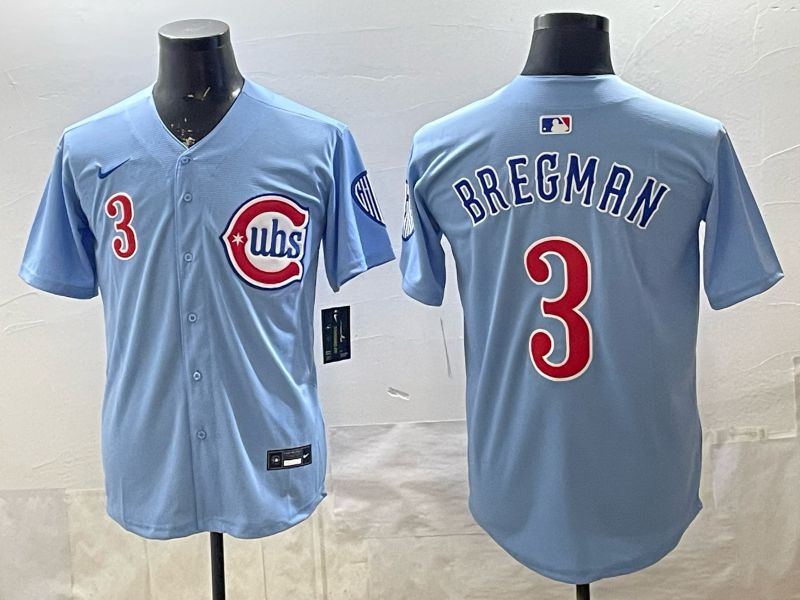 Men 2026 Chicago Cubs #3 Bregman Light Blue Throwback Game Nike MLB Jersey style 005